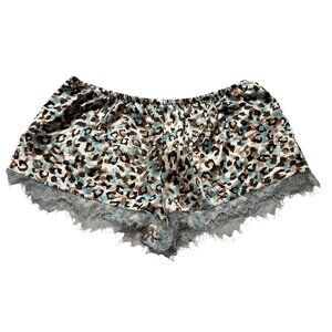 Midnight Bakery Teal Brown & Black Leopard Print Silky Sleep Shorts W/ Lace Trim